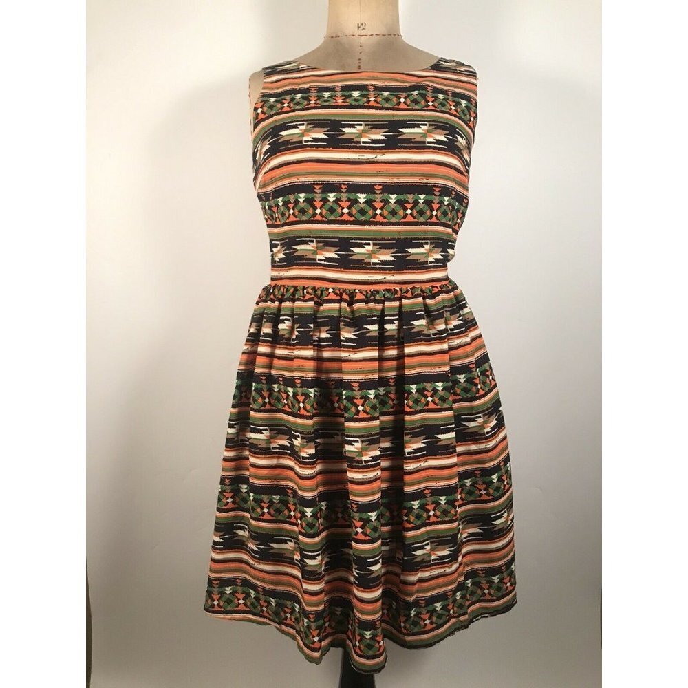 NWT SIB - Orange GREEN navy geometric zip back fit